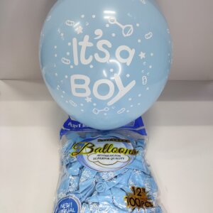 بوالين لون أزرق مطبع عبارة IT'S A BOY مقاس "12 ,العدد "100