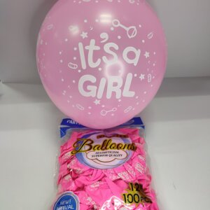 بوالين لون زهر مطبع عبارة IT'S A GIRL مقاس "12 ,العدد "100