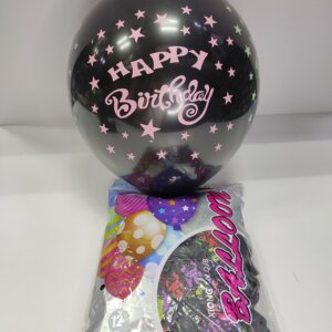 بوالين لون أسود مطبع HAPPY BIRTHDAY" مقاس "12 ,العدد "100